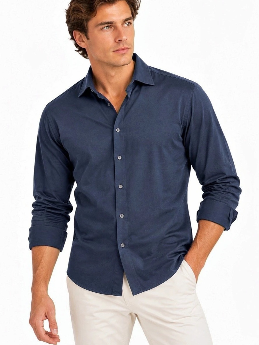 Edoardo Borrelli Napoli Navy Knit Button Down Shirt Men’s 41